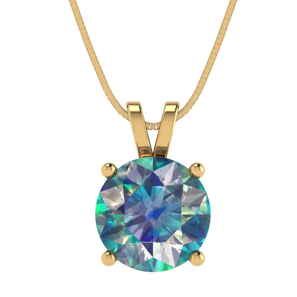 3 tcw Necklace Pendant - 14K White Gold Round Cut Solitaire  Blue Moissanite - Adjustable Length - 15in Box Chain to 18in