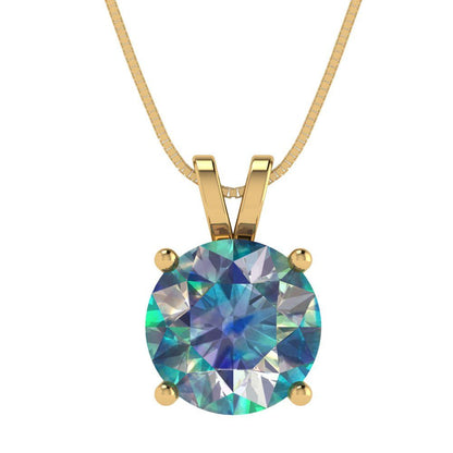 3 tcw Necklace Pendant - 14K White Gold Round Cut Solitaire  Blue Moissanite - Adjustable Length - 15in Box Chain to 18in