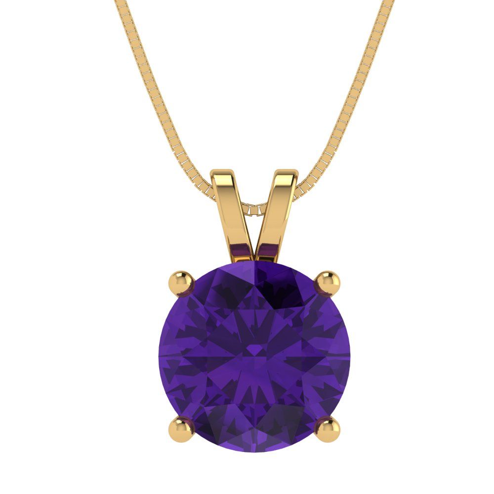 3cttw Round Cut Amethyst Gold-Plated 925 Silver Pendant and 16" Box-Chain Necklace