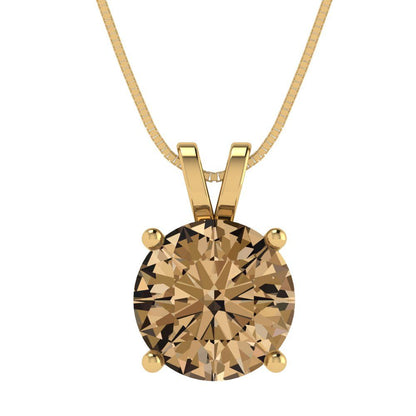 3cttw Round Cut Champagne Gold-Plated 925 Silver Pendant and 16" Box-Chain Necklace