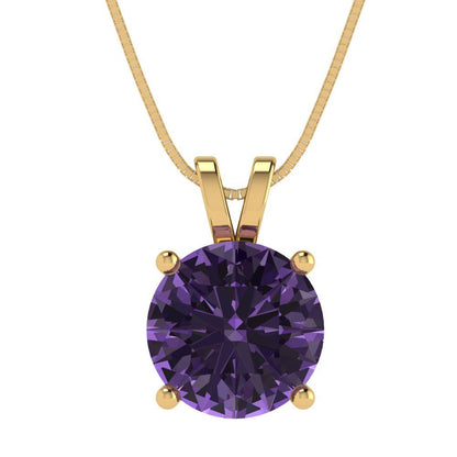 3cttw Round Cut Alexandrite Gold-Plated 925 Silver Pendant and 16" Box-Chain Necklace