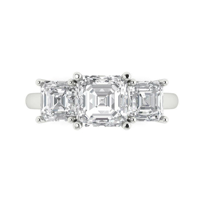 4 cttw Zirconia Simulated Diamond Three-Stone Engagement Ring - Solid Gold (VVS1, Square Emerald Cut,7.0X7.0mm)