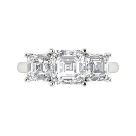 4 cttw Zirconia Simulated Diamond Three-Stone Engagement Ring - Solid White Gold (VVS1, Square Emerald Cut,7.0X7.0mm)
