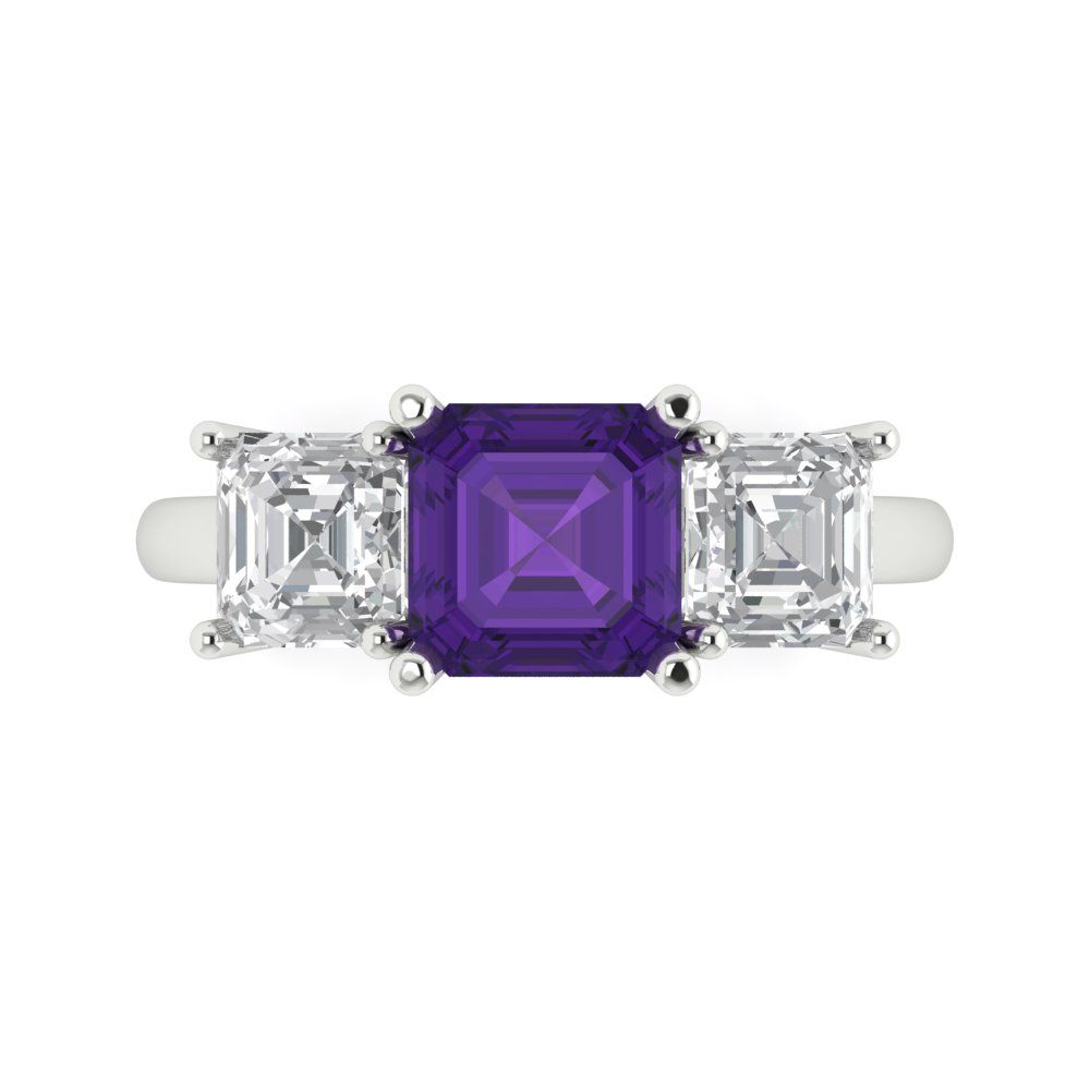 4 cttw Natural Amethyst Three-Stone Engagement Ring - Solid Gold (Square Emerald Cut,7.0X7.0mm)