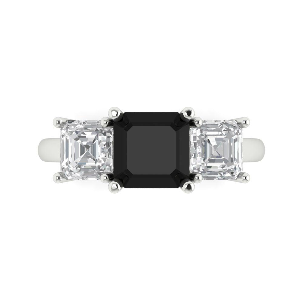 4 cttw Natural Onyx Three-Stone Engagement Ring - Solid Gold (Square Emerald Cut,7.0X7.0mm)