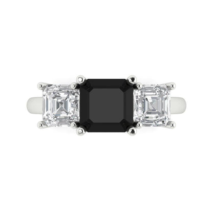 4 cttw Natural Onyx Three-Stone Engagement Ring - Solid Gold (Square Emerald Cut,7.0X7.0mm)