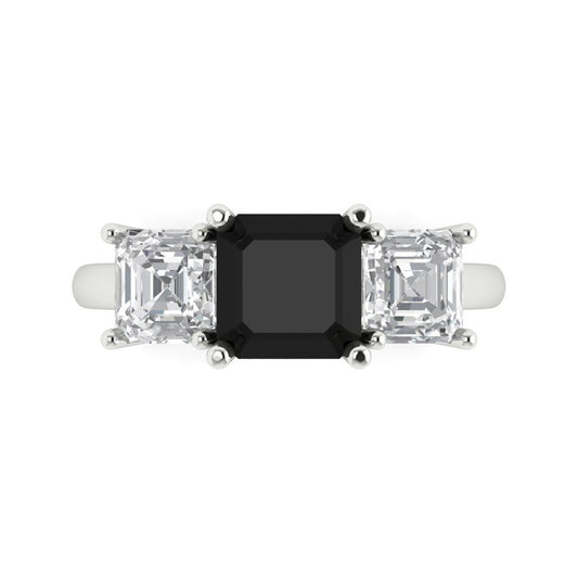 4 cttw Natural Onyx Three-Stone Engagement Ring - Solid White Gold (VVS1, Square Emerald Cut,7.0X7.0mm)