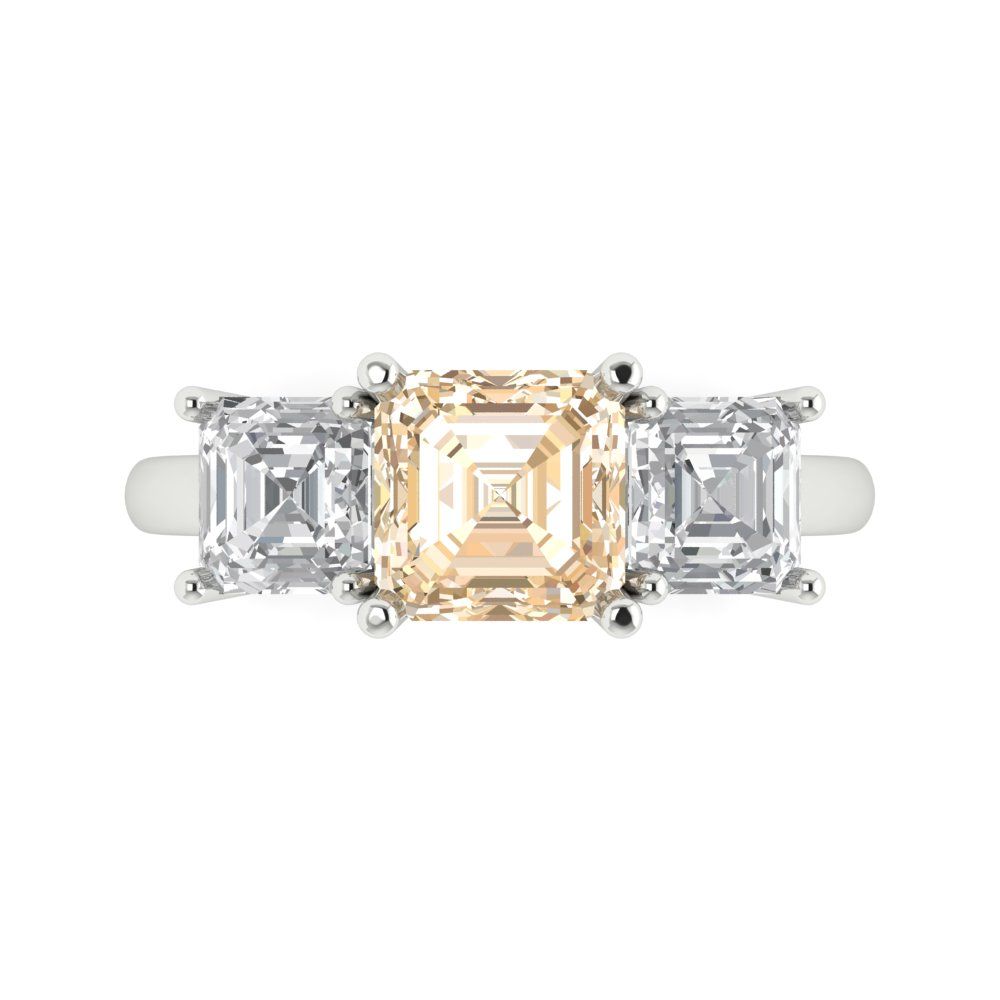 4 cttw Natural Morganite Three-Stone Engagement Ring - Solid Gold (Square Emerald Cut,7.0X7.0mm)