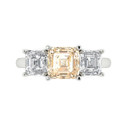 4 cttw Natural Morganite Three-Stone Engagement Ring - Solid Gold (Square Emerald Cut,7.0X7.0mm)
