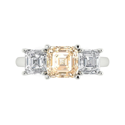 4 cttw Natural Morganite Three-Stone Engagement Ring - Solid White Gold (VVS1, Square Emerald Cut,7.0X7.0mm)