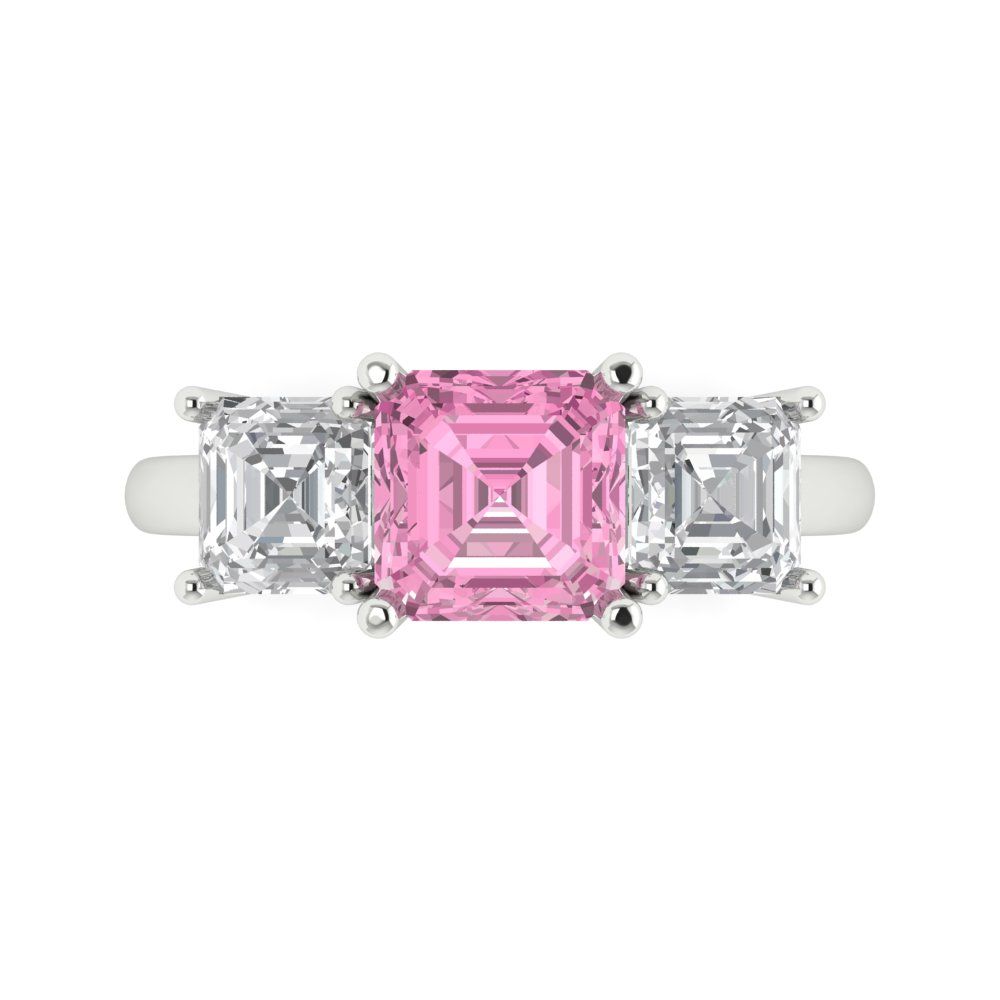 4 cttw Zirconia Simulated Pink Diamond Three-Stone Engagement Ring - Solid Gold (VVS1, Square Emerald Cut,7.0X7.0mm)
