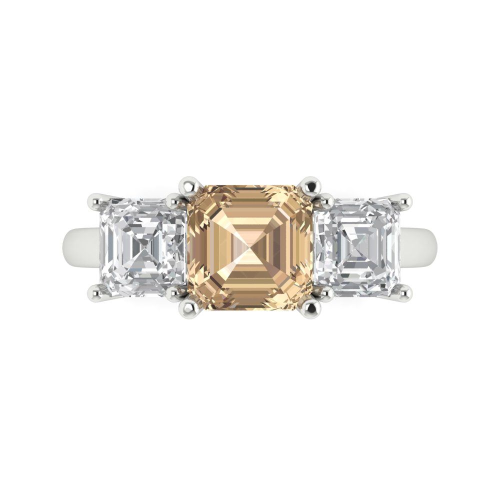 4 cttw Yellow Moissanite Three-Stone Engagement Ring - Solid Gold (Square Emerald Cut,7.0X7.0mm)