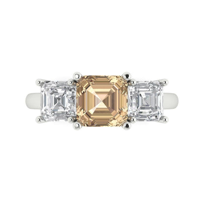 4 cttw Yellow Moissanite Three-Stone Engagement Ring - Solid Gold (Square Emerald Cut,7.0X7.0mm)