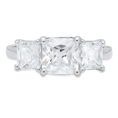 4.0 ct Brilliant Square Emerald Cut Natural Diamond Stone Clarity VS1-2 Color G-H White Gold Three-Stone Ring