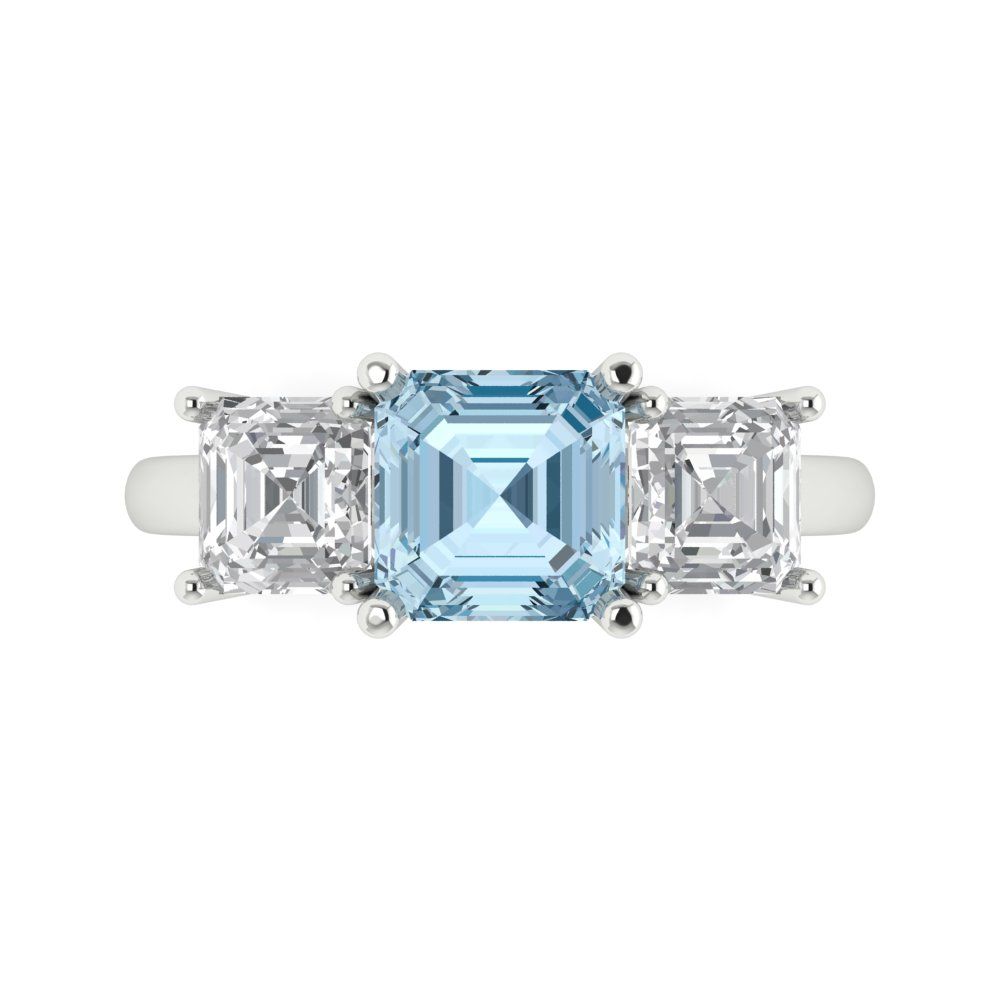4 cttw Natural Swiss Blue Topaz Three-Stone Engagement Ring - Solid Gold (Square Emerald Cut,7.0X7.0mm)
