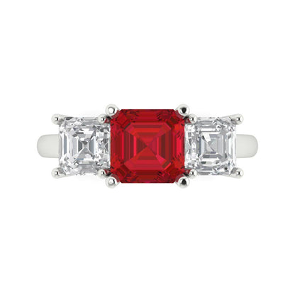 4 cttw Simulated Pink Tourmaline Three-Stone Engagement Ring - Solid Gold (Square Emerald Cut,7.0X7.0mm)