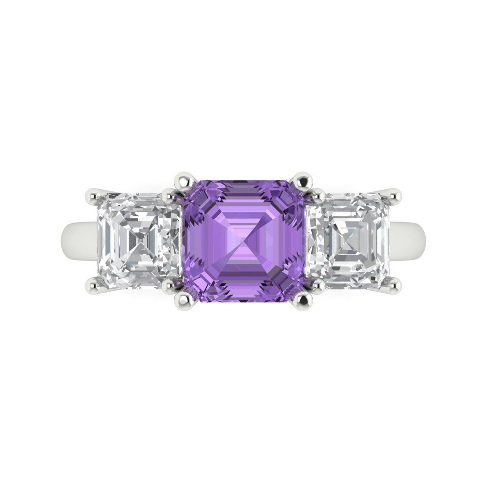 4 cttw Simulated Alexandrite Three-Stone Engagement Ring - Solid Gold (Square Emerald Cut,7.0X7.0mm)