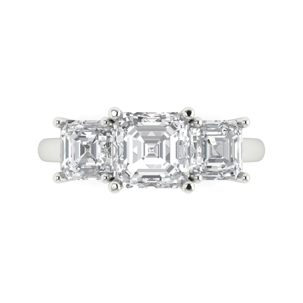 4 cttw White Sapphire Three-Stone Engagement Ring - Solid White Gold (VVS1, Square Emerald Cut,7.0X7.0mm)