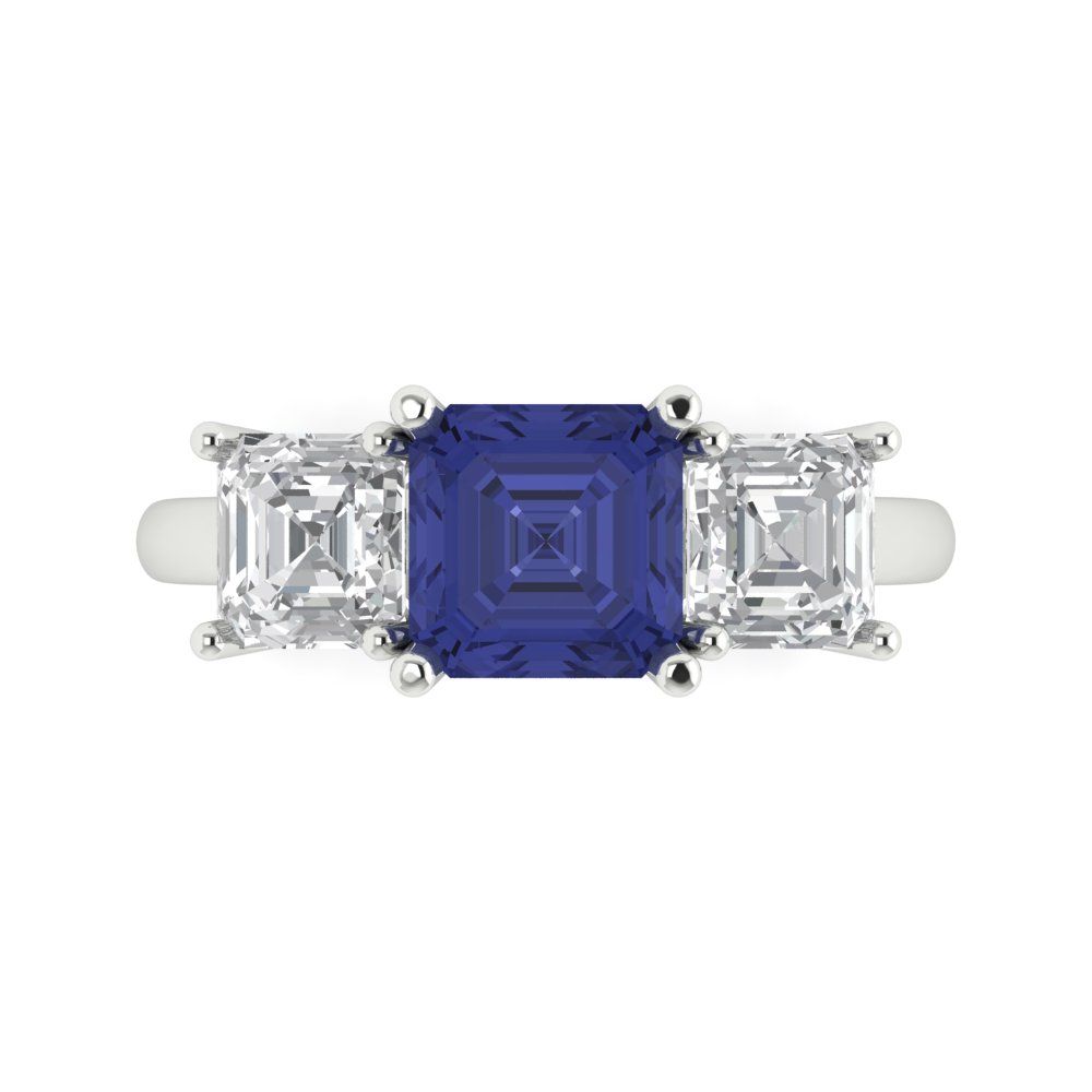 4 cttw Simulated Tanzanite Three-Stone Engagement Ring - Solid Gold (Square Emerald Cut,7.0X7.0mm)
