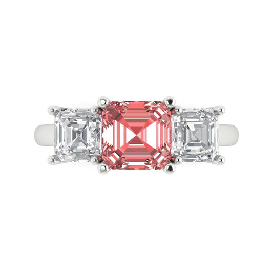 4 cttw Natural Garnet Three-Stone Engagement Ring - Solid White Gold (VVS1, Square Emerald Cut,7.0X7.0mm)