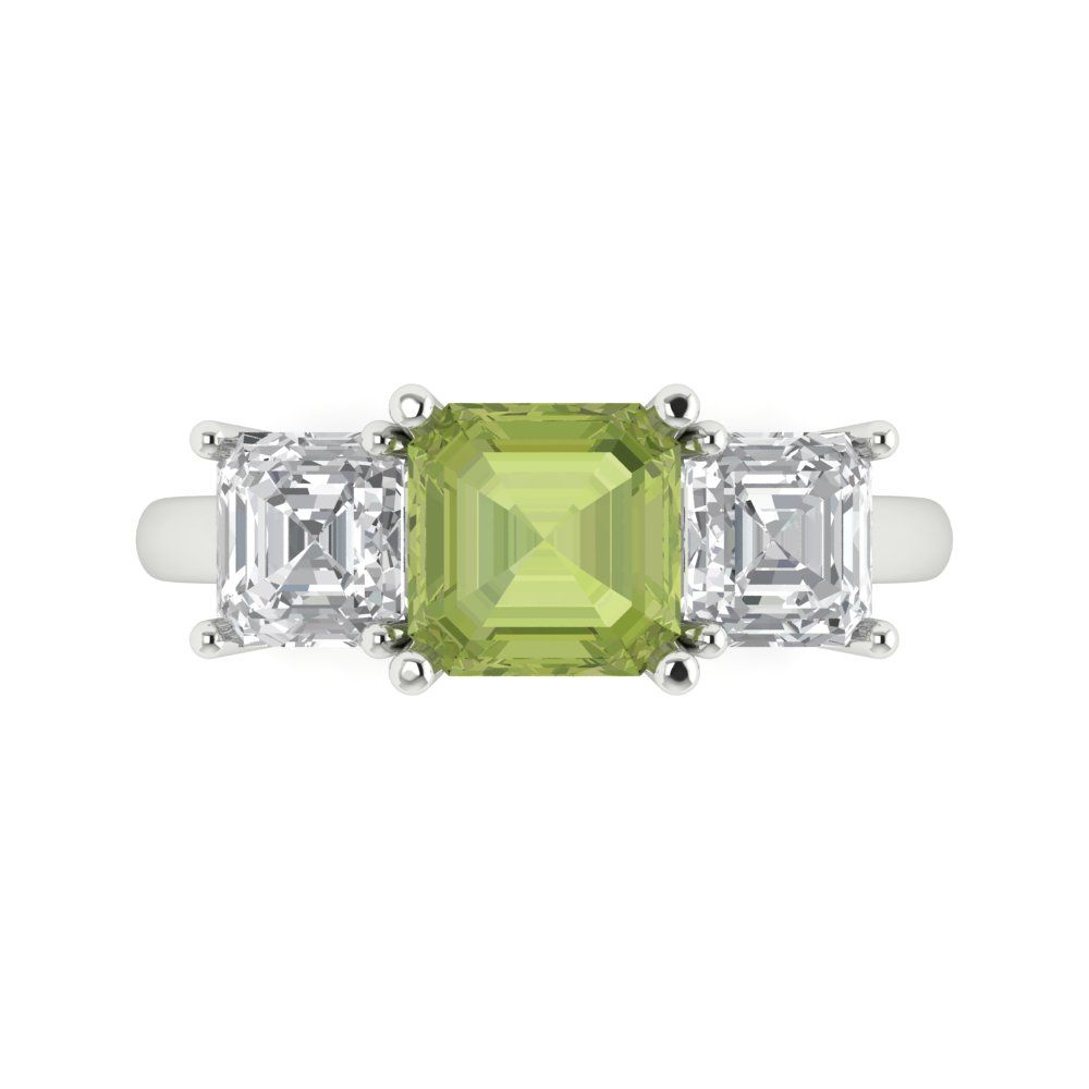 4 cttw Natural Peridot Three-Stone Engagement Ring - Solid Gold (Square Emerald Cut,7.0X7.0mm)