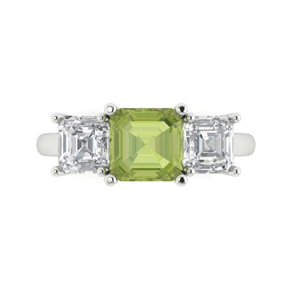 4 cttw Natural Peridot Three-Stone Engagement Ring - Solid Gold (Square Emerald Cut,7.0X7.0mm)