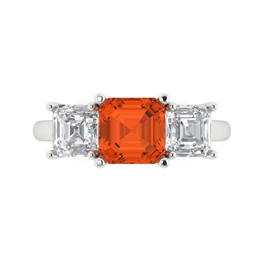 4 cttw Zirconia Simulated Red Diamond Three-Stone Engagement Ring - Solid Gold (VVS1, Square Emerald Cut,7.0X7.0mm)