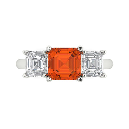 4 cttw Zirconia Simulated Red Diamond Three-Stone Engagement Ring - Solid Gold (VVS1, Square Emerald Cut,7.0X7.0mm)