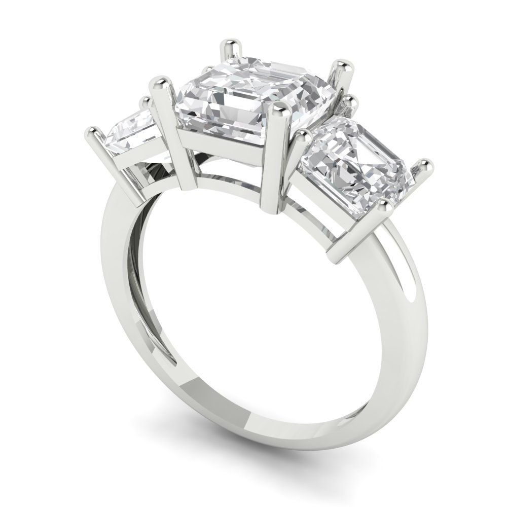 4 cttw Zirconia Simulated Diamond Three-Stone Engagement Ring - Solid Gold (VVS1, Square Emerald Cut,7.0X7.0mm)