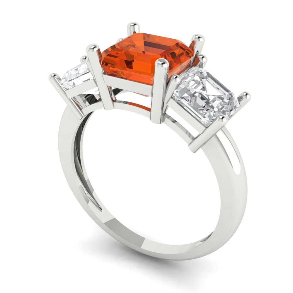 4 cttw Zirconia Simulated Red Diamond Three-Stone Engagement Ring - Solid Gold (VVS1, Square Emerald Cut,7.0X7.0mm)