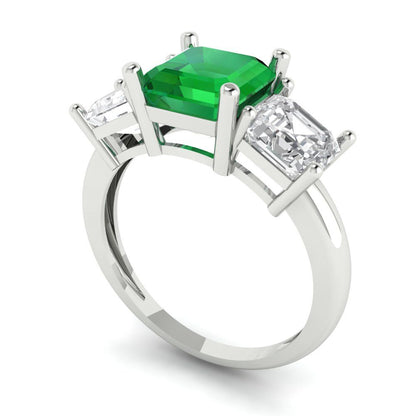 4 cttw Simulated Emerald Three-Stone Engagement Ring - Solid Gold (Square Emerald Cut,7.0X7.0mm)