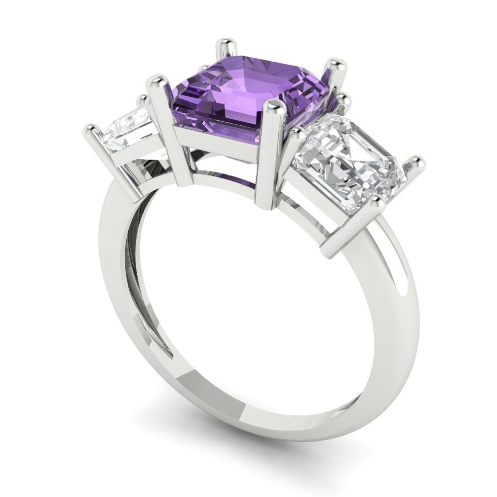4 cttw Simulated Alexandrite Three-Stone Engagement Ring - Solid Gold (Square Emerald Cut,7.0X7.0mm)