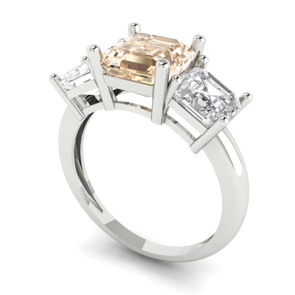 4 cttw Natural Morganite Three-Stone Engagement Ring - Solid Gold (Square Emerald Cut,7.0X7.0mm)
