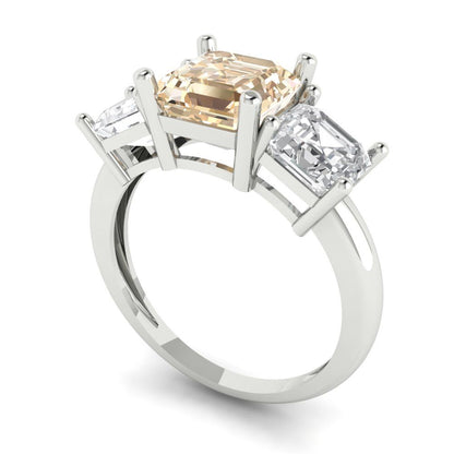 4 cttw Natural Morganite Three-Stone Engagement Ring - Solid Gold (Square Emerald Cut,7.0X7.0mm)