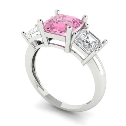 4 cttw Zirconia Simulated Pink Diamond Three-Stone Engagement Ring - Solid Gold (VVS1, Square Emerald Cut,7.0X7.0mm)
