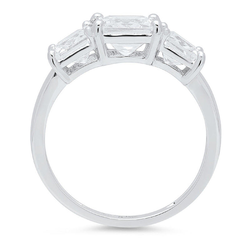 4.0 ct Brilliant Square Emerald Cut Natural Diamond Stone Clarity SI1-2 Color G-H White Gold Three-Stone Ring