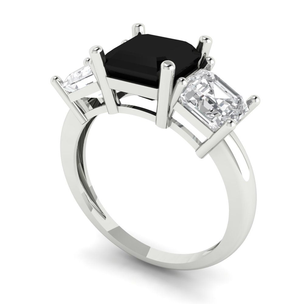 4 cttw Natural Onyx Three-Stone Engagement Ring - Solid Gold (Square Emerald Cut,7.0X7.0mm)