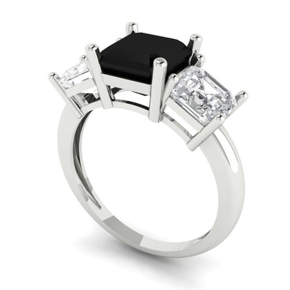 4 cttw Natural Onyx Three-Stone Engagement Ring - Solid Gold (Square Emerald Cut,7.0X7.0mm)