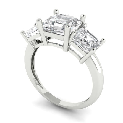 4 cttw Moissanite Three-Stone Engagement Ring - Solid White Gold (VVS1, Square Emerald Cut,7.0X7.0mm)