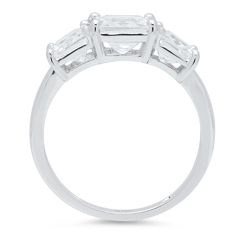 4.0 ct Brilliant Square Emerald Cut Natural Diamond Stone Clarity VS1-2 Color G-H White Gold Three-Stone Ring