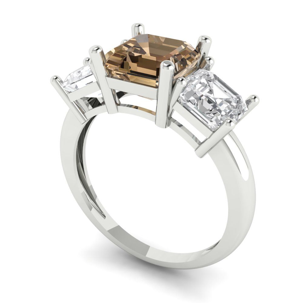 4.0 ct Brilliant Square Emerald Cut Champagne Simulated Diamond White Gold Three- Engagement Ring