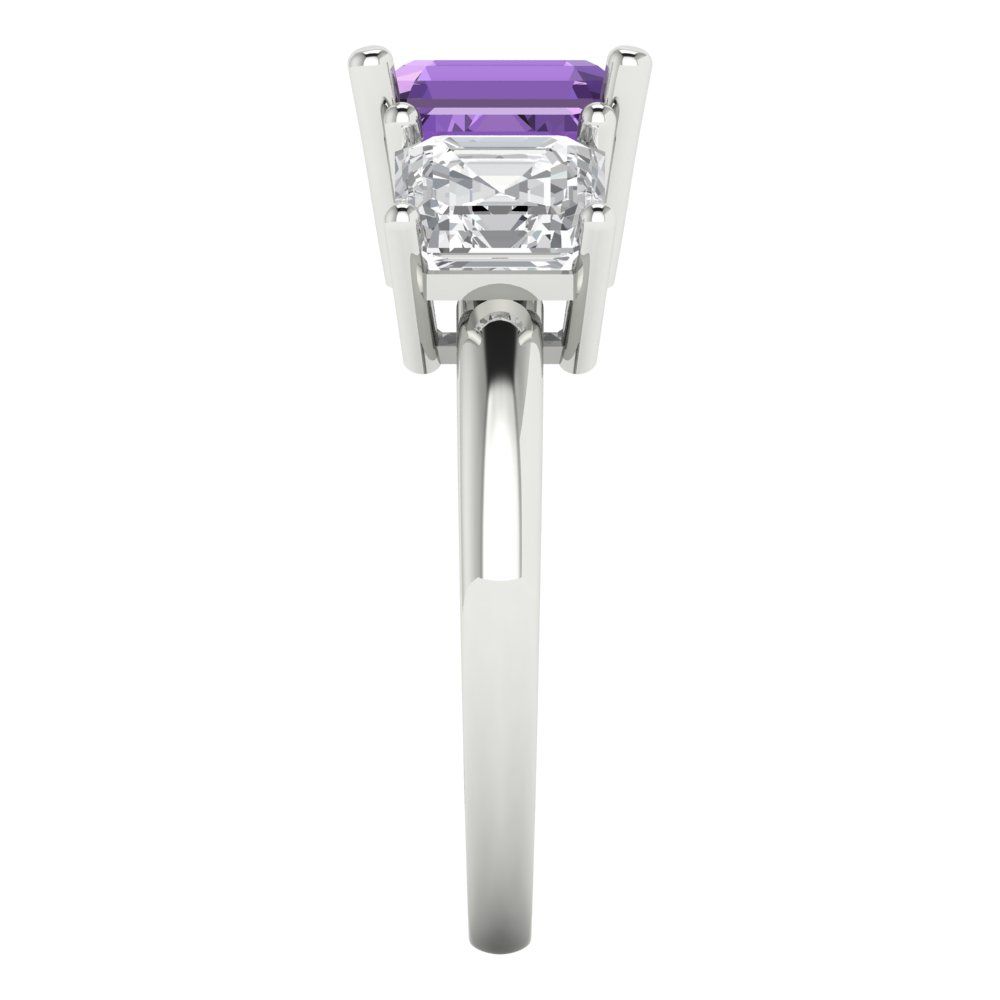 4 cttw Simulated Alexandrite Three-Stone Engagement Ring - Solid Gold (Square Emerald Cut,7.0X7.0mm)