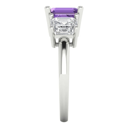 4 cttw Simulated Alexandrite Three-Stone Engagement Ring - Solid Gold (Square Emerald Cut,7.0X7.0mm)