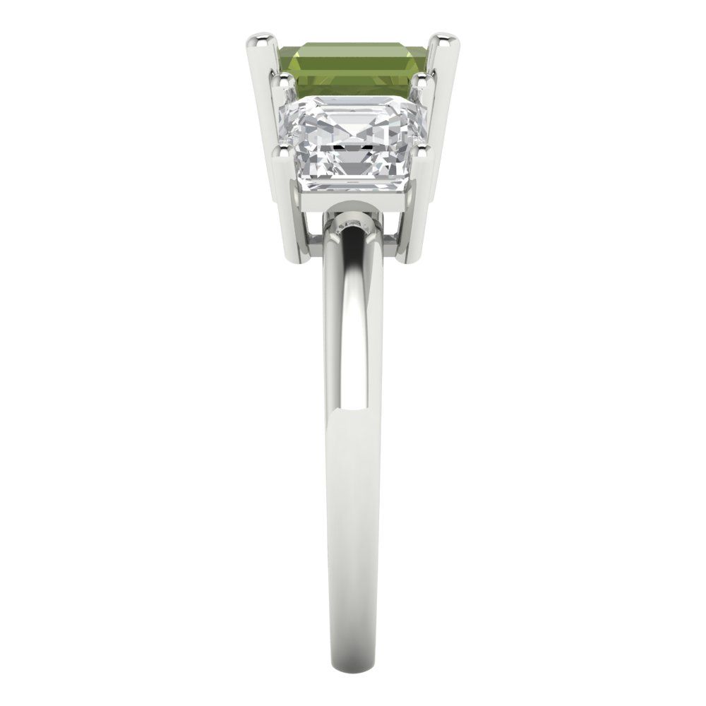 4 cttw Natural Peridot Three-Stone Engagement Ring - Solid Gold (Square Emerald Cut,7.0X7.0mm)