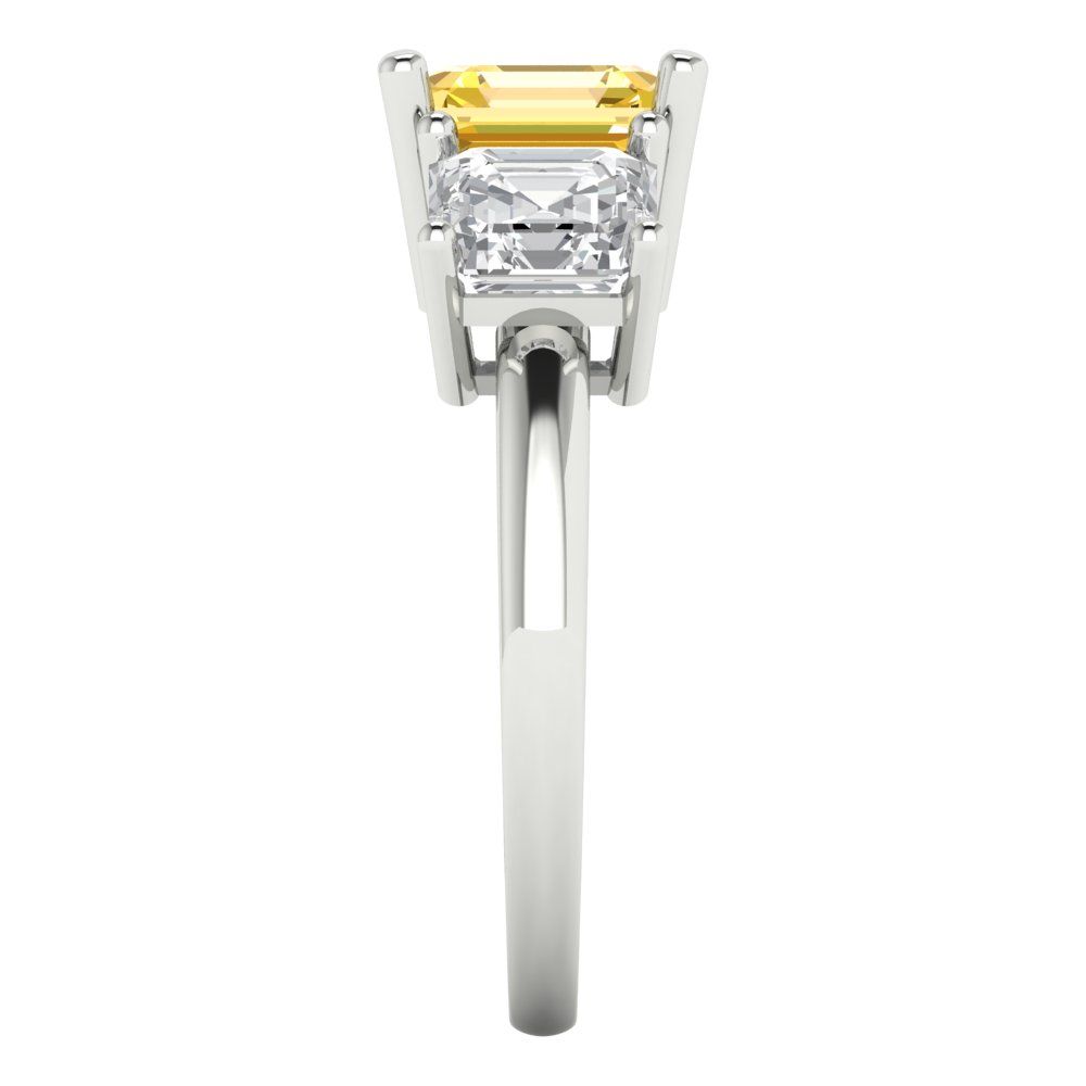 4 cttw Natural Citrine Three-Stone Engagement Ring - Solid Gold (Square Emerald Cut,7.0X7.0mm)