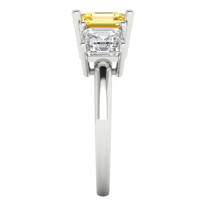 4 cttw Natural Citrine Three-Stone Engagement Ring - Solid Gold (Square Emerald Cut,7.0X7.0mm)