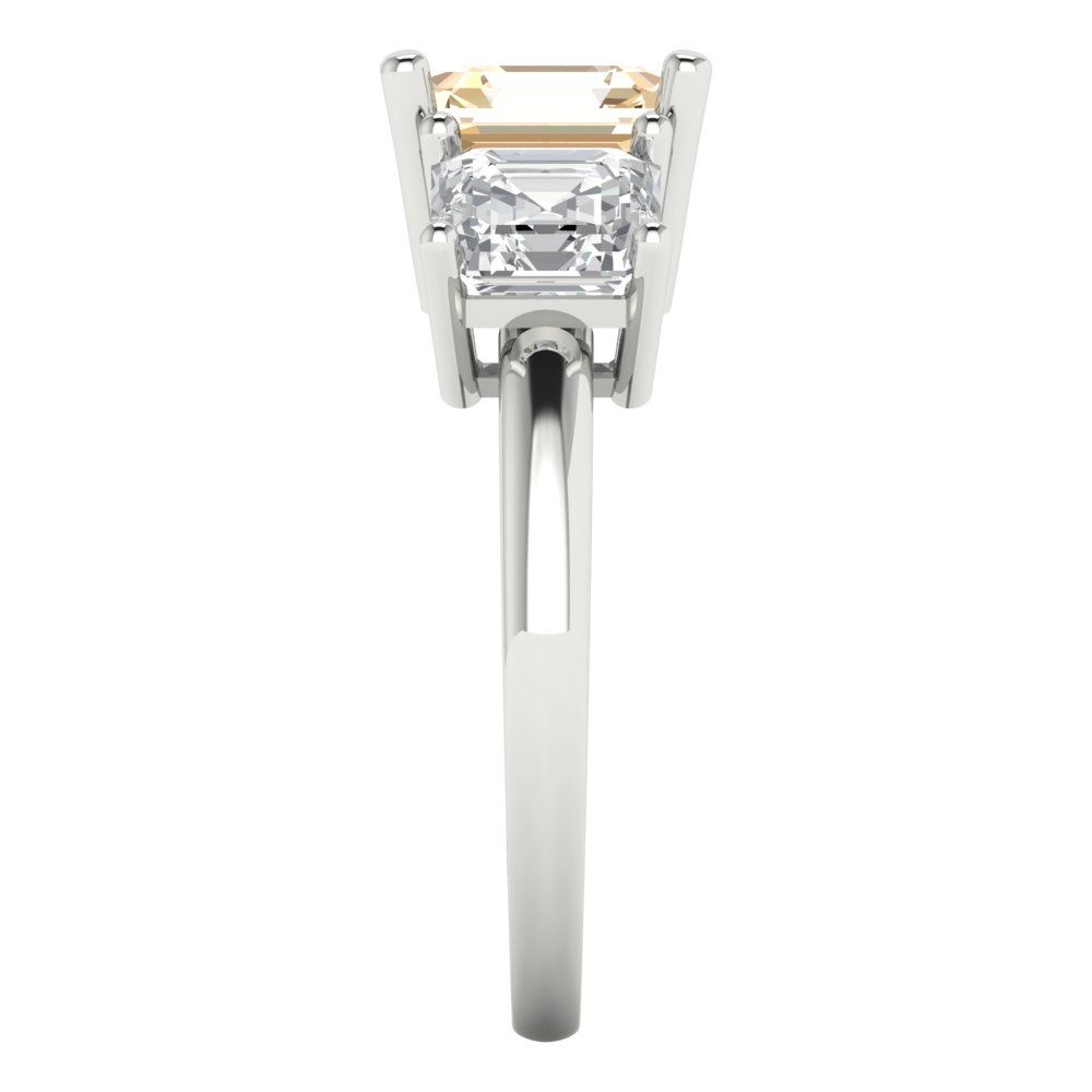 4 cttw Natural Morganite Three-Stone Engagement Ring - Solid Gold (Square Emerald Cut,7.0X7.0mm)