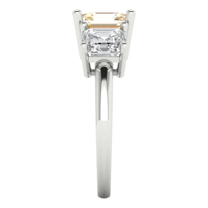 4 cttw Natural Morganite Three-Stone Engagement Ring - Solid Gold (Square Emerald Cut,7.0X7.0mm)