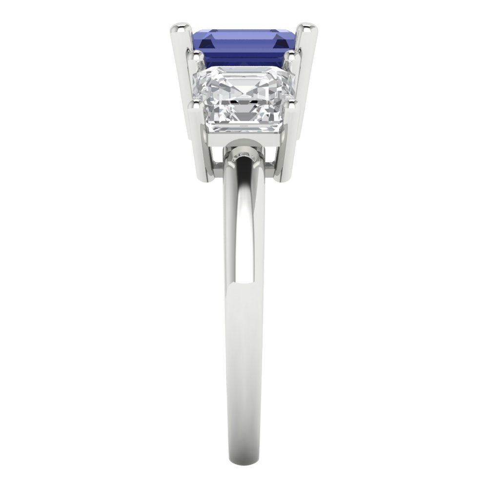 4 cttw Simulated Tanzanite Three-Stone Engagement Ring - Solid Gold (Square Emerald Cut,7.0X7.0mm)