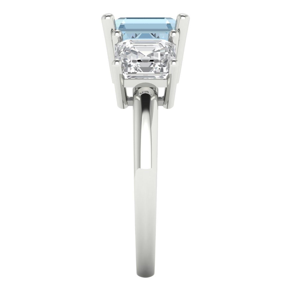4 cttw Zirconia Simulated Blue Diamond Three-Stone Engagement Ring - Solid White Gold (VVS1, Square Emerald Cut,7.0X7.0mm)